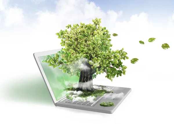 Green energy from laptop — Stock Photo, Image