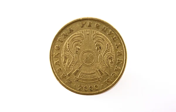 Καζακστάν τένγκε κέρματα των 5, απομονωθεί σε λευκό φόντο — Φωτογραφία Αρχείου
