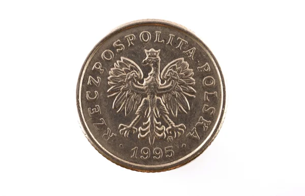 Polské mince 50 pencí na bílém pozadí — Stock fotografie