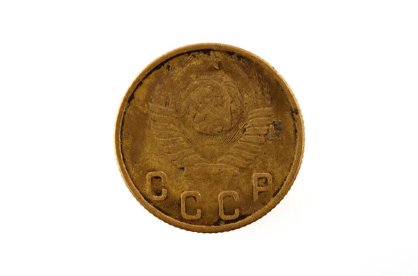 Монета СССР стоимостью в два пенни в 1948 году на белом фоне — стоковое фото