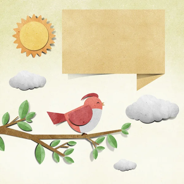 Vogel Recycling Papercraft Stick auf Grunge-Papier Hintergrund — Stockfoto