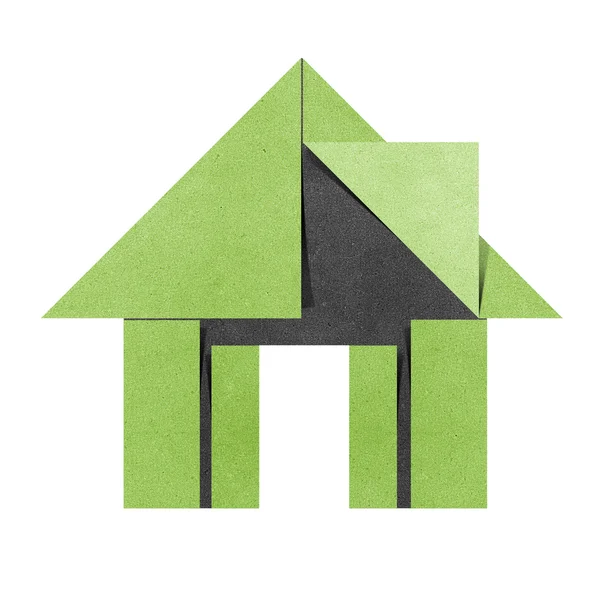 Dom recyklingu origami papercraft na białym tle — Zdjęcie stockowe