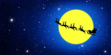 Noel Baba geyik ve sarı moon ile kızak üzerinde