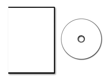 Blank white DVD case and disc on white background clipart