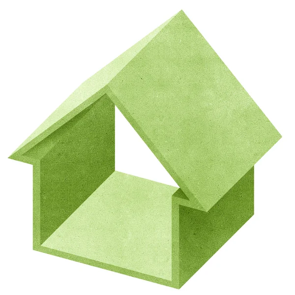 白い背景の上の家の 3 d リサイクル ペーパー クラフト — ストック写真