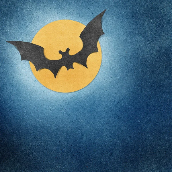 Halloween morcego e lua cheia reciclado fundo de papelaria — Fotografia de Stock