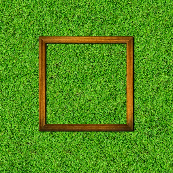 Struttura in legno su sfondo campo erba verde — Foto Stock