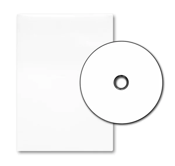 Caixa de DVD branco em branco e disco sobre fundo branco — Fotografia de Stock