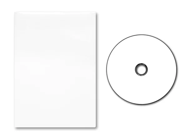 Белый чехол для DVD и диск на белом фоне — стоковое фото