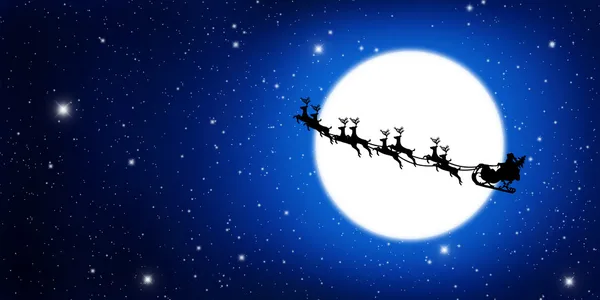 Santa Claus en trineo con ciervos y la luna amarilla — Foto de Stock