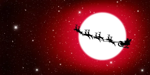 Weihnachtsmann auf Schlitten mit Hirsch und gelbem Mond — Stockfoto