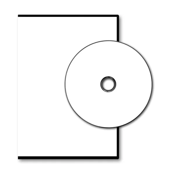 Caixa de DVD branco em branco e disco sobre fundo branco — Fotografia de Stock