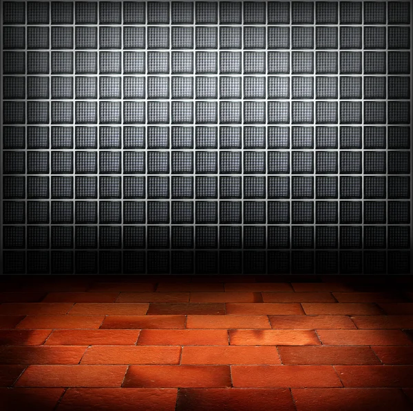 Bloque de vidrio de pared y fondo de ladrillo rojo — Foto de Stock