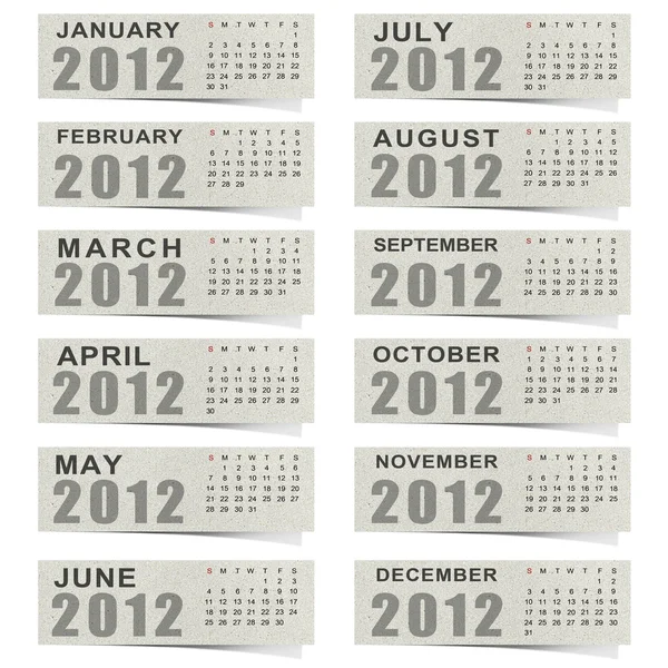 在白色背景上的日历 2012 年便条纸 — 图库照片