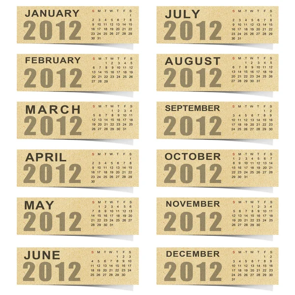 Kalender 2012 Opmerking papier op witte achtergrond — Stockfoto