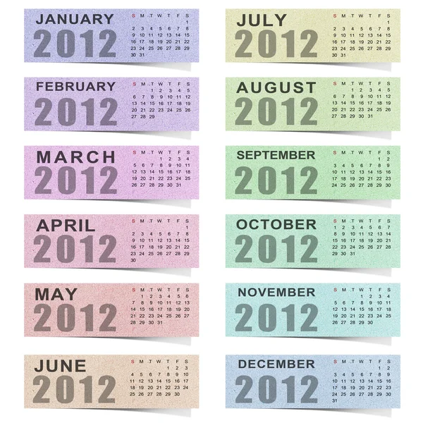 Kalender 2012 Opmerking papier op witte achtergrond — Stockfoto