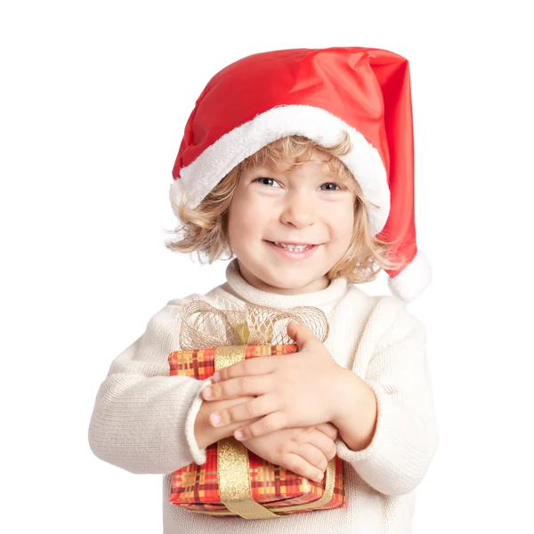 Bambino felice con regalo di Natale — Foto Stock
