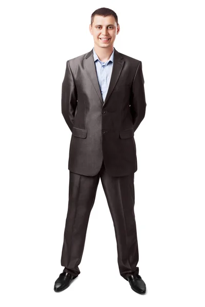 Jonge lachende zakenman geïsoleerd op witte achtergrond — Stockfoto