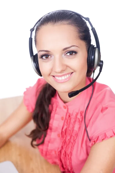 Giovane bella call center operatore femminile — Foto Stock