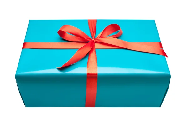 Singola scatola regalo blu — Foto Stock