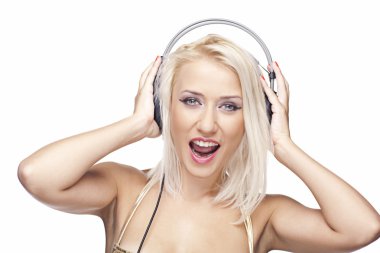 Beautiful model with headphones clipart