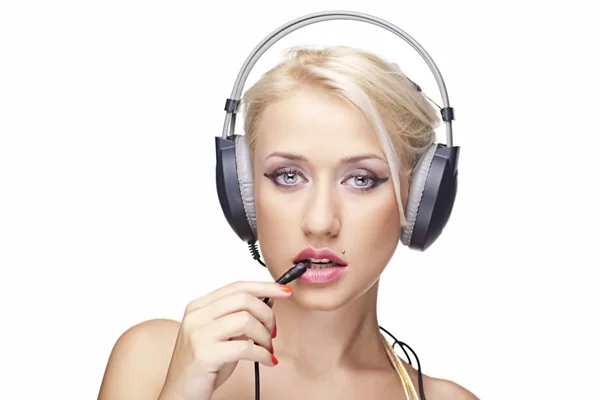 Blonde with headphones — Stock Photo, Image