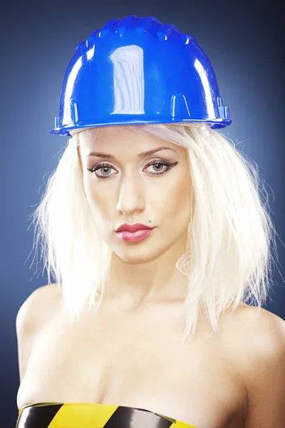 Blonde girl with helmet — Stock Photo, Image