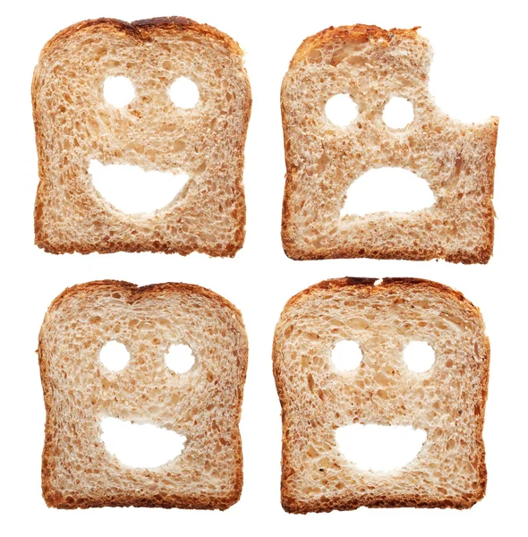 Safety concept with smiling and sad bread slices — Stok fotoğraf