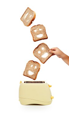 Toast bread and toaster on white clipart