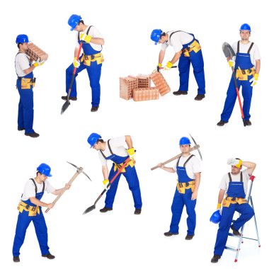 Builders or workers in various activities clipart