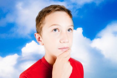 Child with the head among the clouds clipart