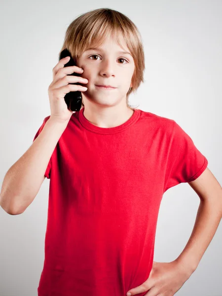 Çocuk beyaz telefon — Stok fotoğraf