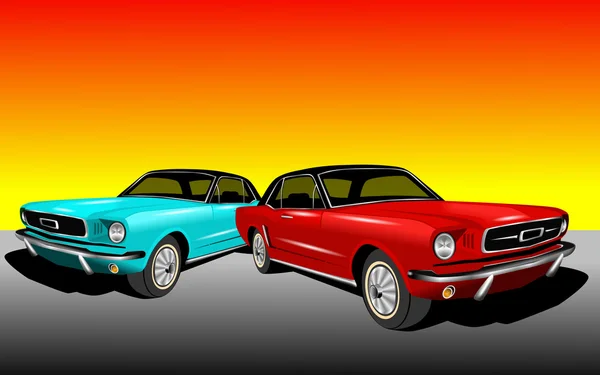 Rot und cyan Mustang — Stockfoto