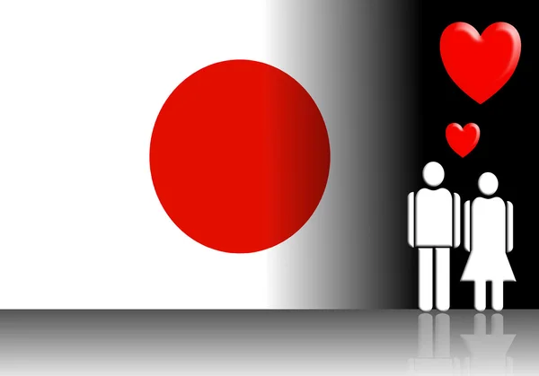 Japan flag and Valentine couple — Stock Photo, Image