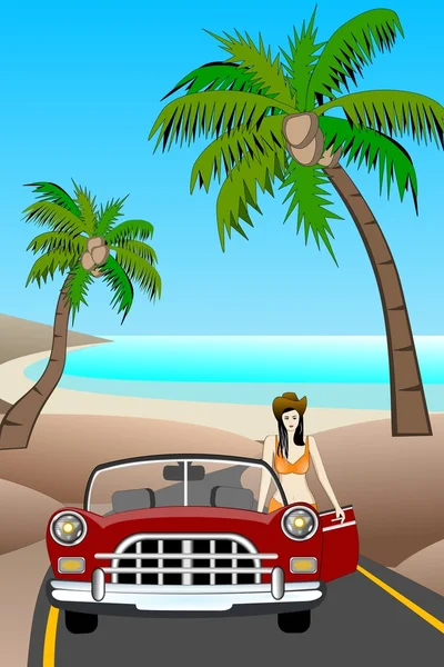 Klasyczny samochód na plaży — Zdjęcie stockowe