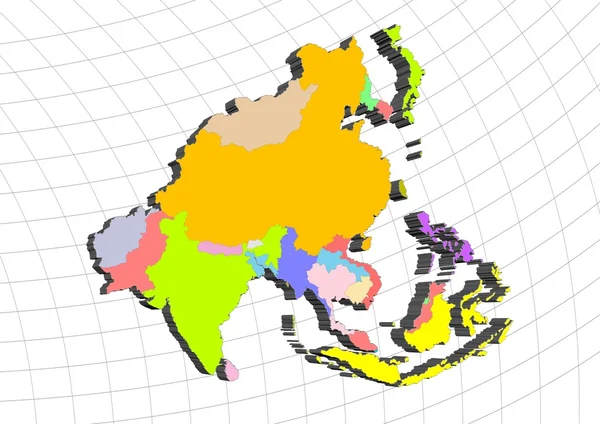 亚洲的 3d 地图 — 图库照片