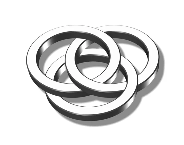 Trois anneaux métalliques entrelacés — Photo
