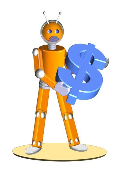 Robot sosteniendo dólar — Foto de Stock