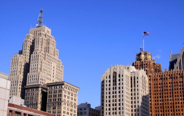 Tall historic buildings in Detroit clipart