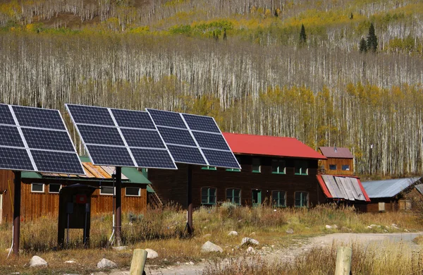 Solar panels in a village — Stock Photo, Image