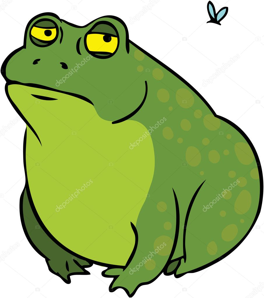 Grumpy fat frog cartoon character