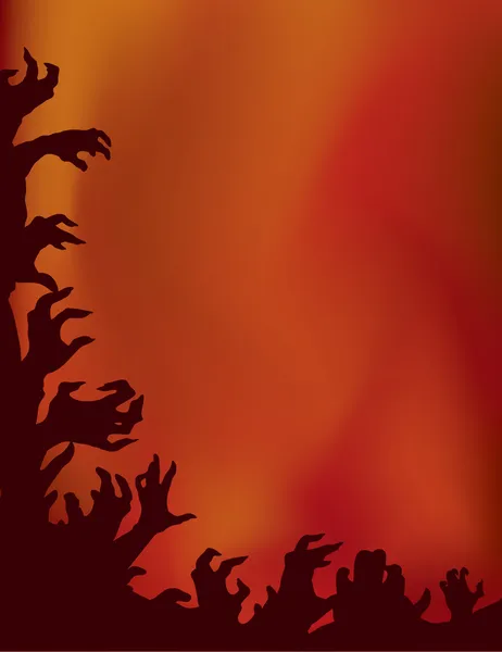 Šílená zombie oheň večírek. ruce siluety. Vektorová Grafika