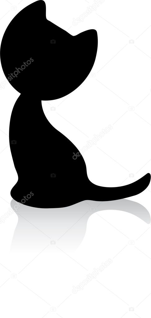 Cute little kitten silhouette with shadow