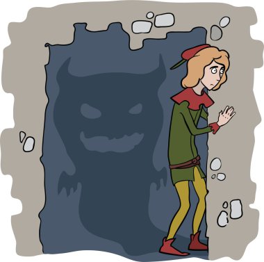 Terrified young page looks out of the corner clipart