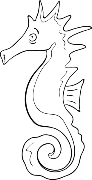 Caráter de desenho animado preto e branco de cavalo marinho . — Vetor de Stock
