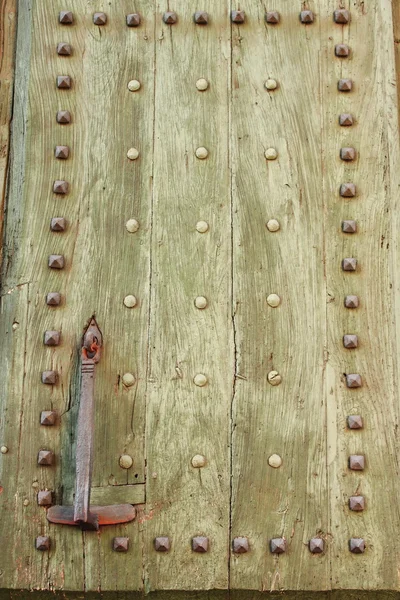 Крупним Планом Вид Стародавні Дерев Яні Вхідні Двері Замку — стокове фото