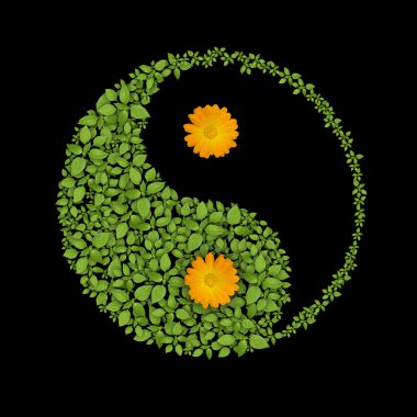 Floral yin yang symbol, harmonies icon clipart