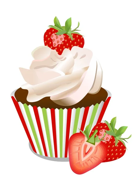 Vektor cupcake med jordgubbar Royaltyfria illustrationer