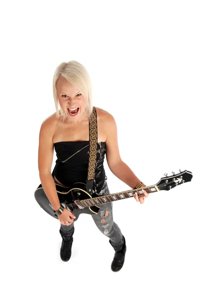 Screaming Woman Girl Playing Guitar — Stock Photo, Image