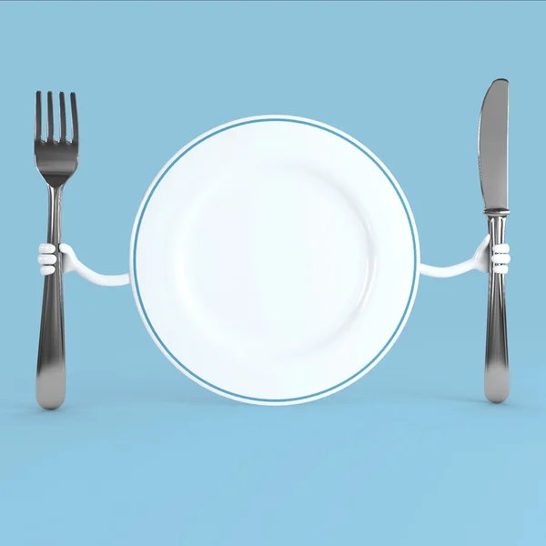 Assiette avec fourchette et couteau — Photo